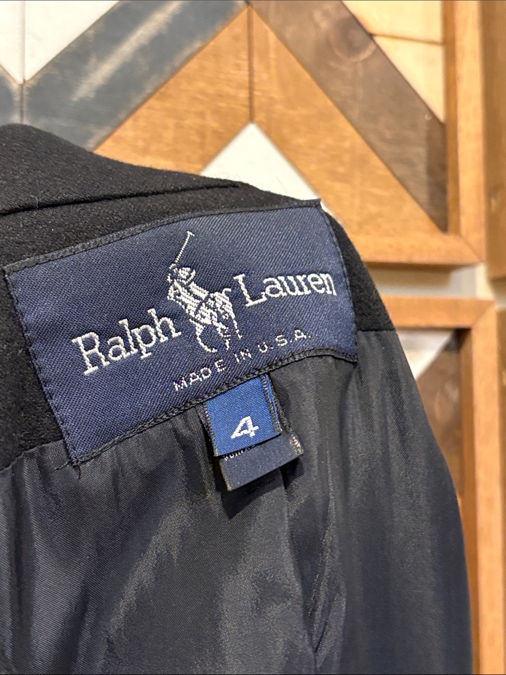 Vintage Ralph Lauren Blue Label 80s Wool Cashmere Black Logo Blazer Suit Coat 4 - Picture 9 of 14